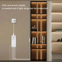 Ruban LED COB sous armoire – un seul boîtier d'alimentation pour six rubans dans une bibliothèque