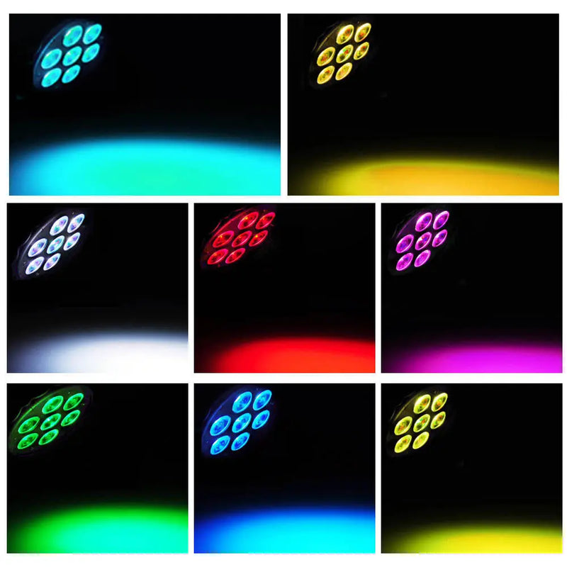 Lot de 2 mini lyres LED wash 7 x 12 W RGBW – huit couleurs de faisceaux projetées