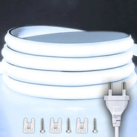 Ruban LED COB 220 V – blanc froid enroulé avec prise européenne et clips de fixation