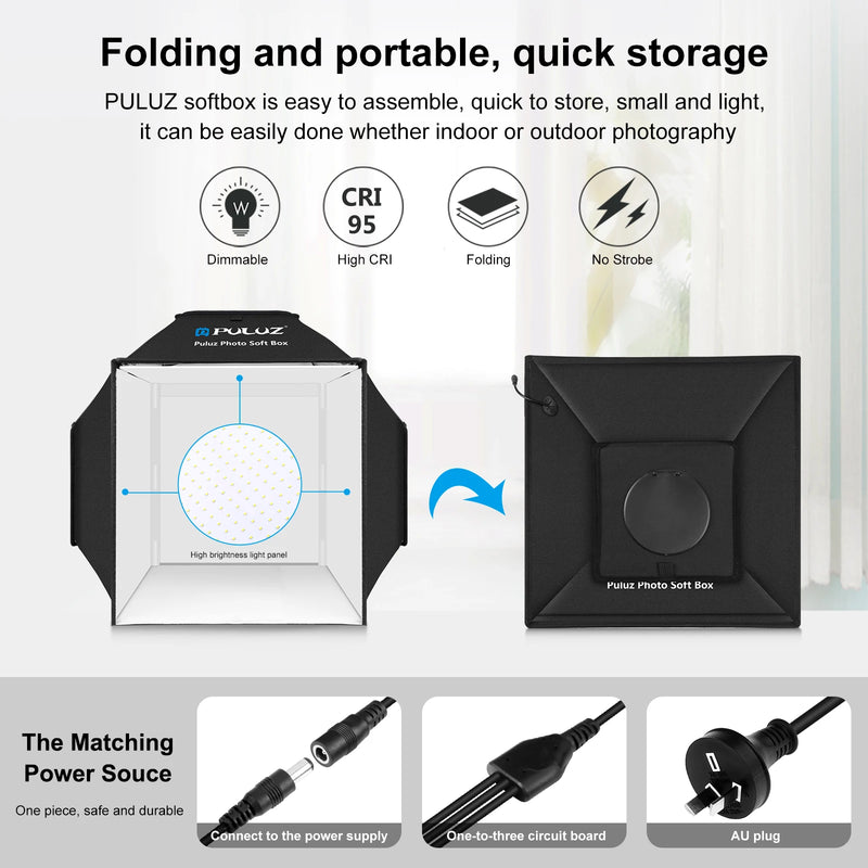 Boîte à lumière photo pliable 40 cm, LED 72 W à variateur, 4 fonds PVC