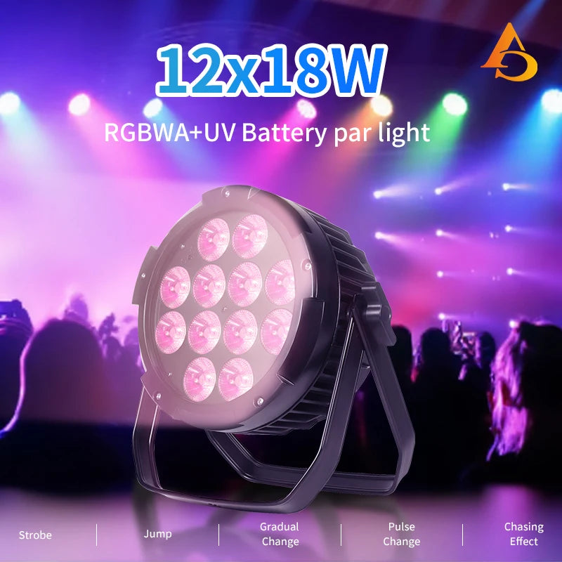 Projecteur PAR LED sur batterie IP65, 12 x 18 W RGBWA UV, DMX