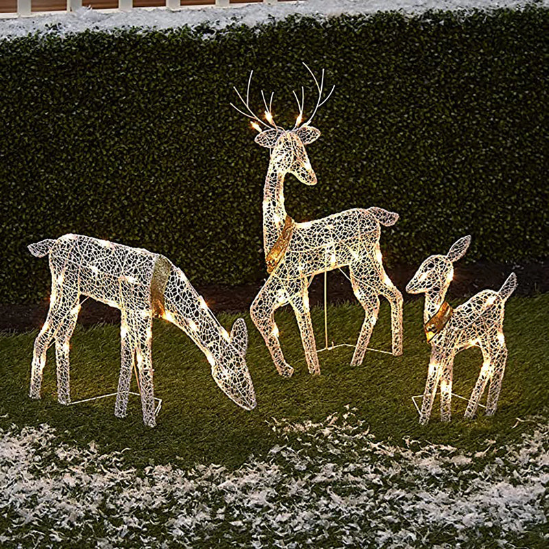 Renne lumineux de Noël, famille de 3 pièces en métal avec LED