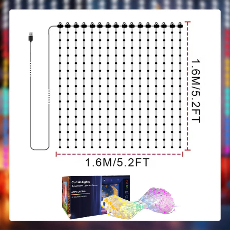 Rideau lumineux de Noël pour façade – schéma des dimensions 1,6 x 1,6 m