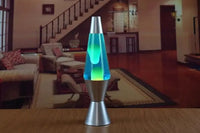 Lampe à lave 36 cm – version bleue, base argentée