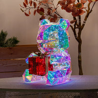 Ours lumineux de Noël irisé avec cadeau, figurine LED USB de 25 cm en boîte-cadeau