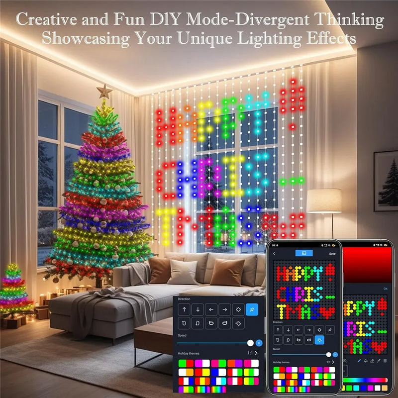 Rideau lumineux LED RGB programmable, 1 ou 2 rideaux de 256 à 800 LED