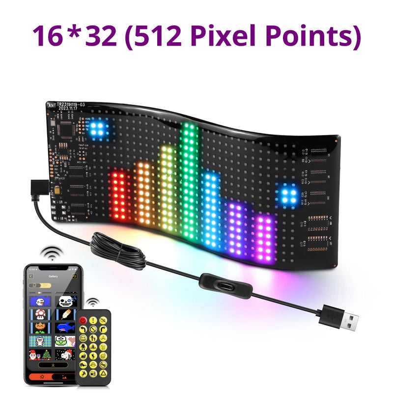 Panneau lumineux LED programmable flexible, application Bluetooth, USB, 17 à 60 cm