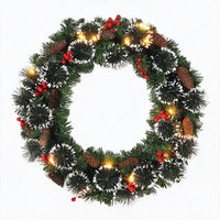 Couronne de Noël lumineuse LED pommes de pin et baies rouges, 45 à 66 cm