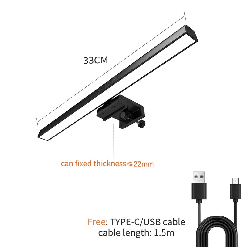 Barre lumineuse écran PC 18 à 50 cm – modèle noir de 50 cm avec câble de 1,5 m