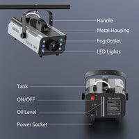 Machine à fumée 1200 W avec télécommande sans fil et 6 LED, réservoir 1 L