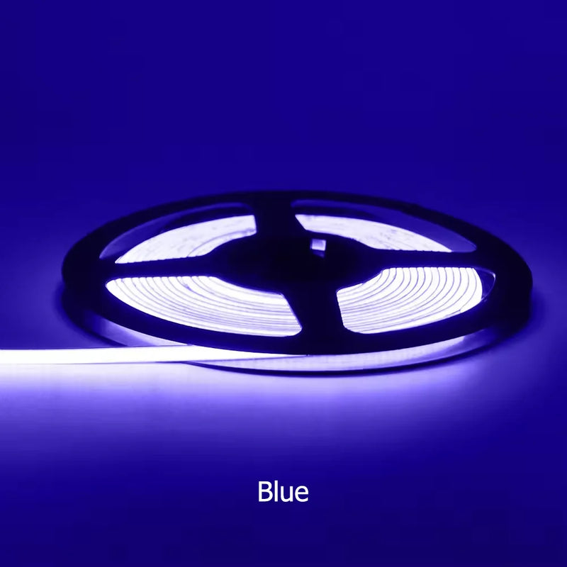 Ruban LED COB ultrafin – rouleau allumé en bleu
