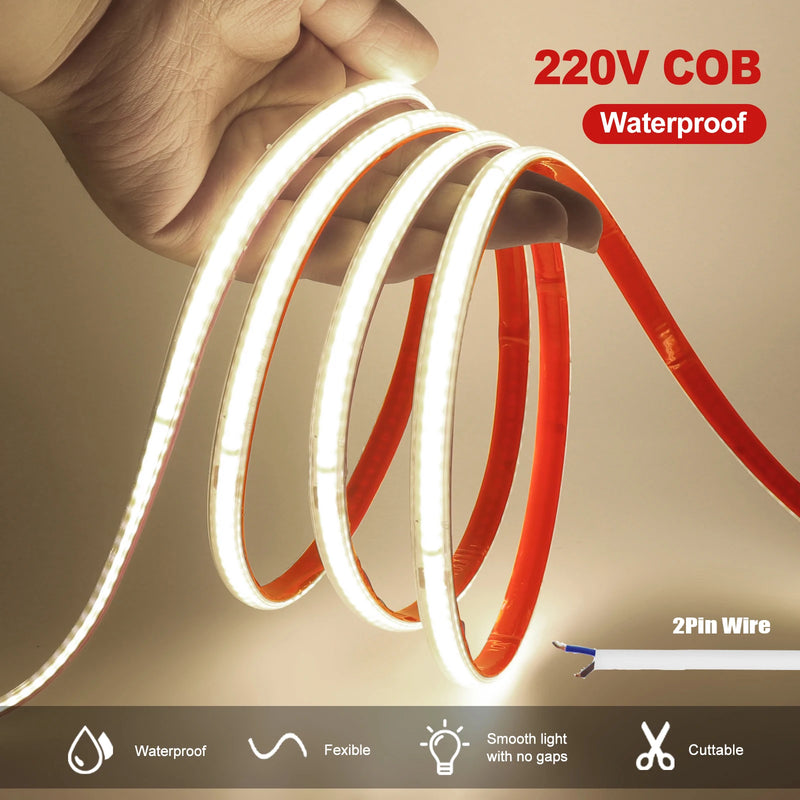 Ruban LED extérieur COB 220 V IP65, 240 LED/m, jusqu'à 100 m