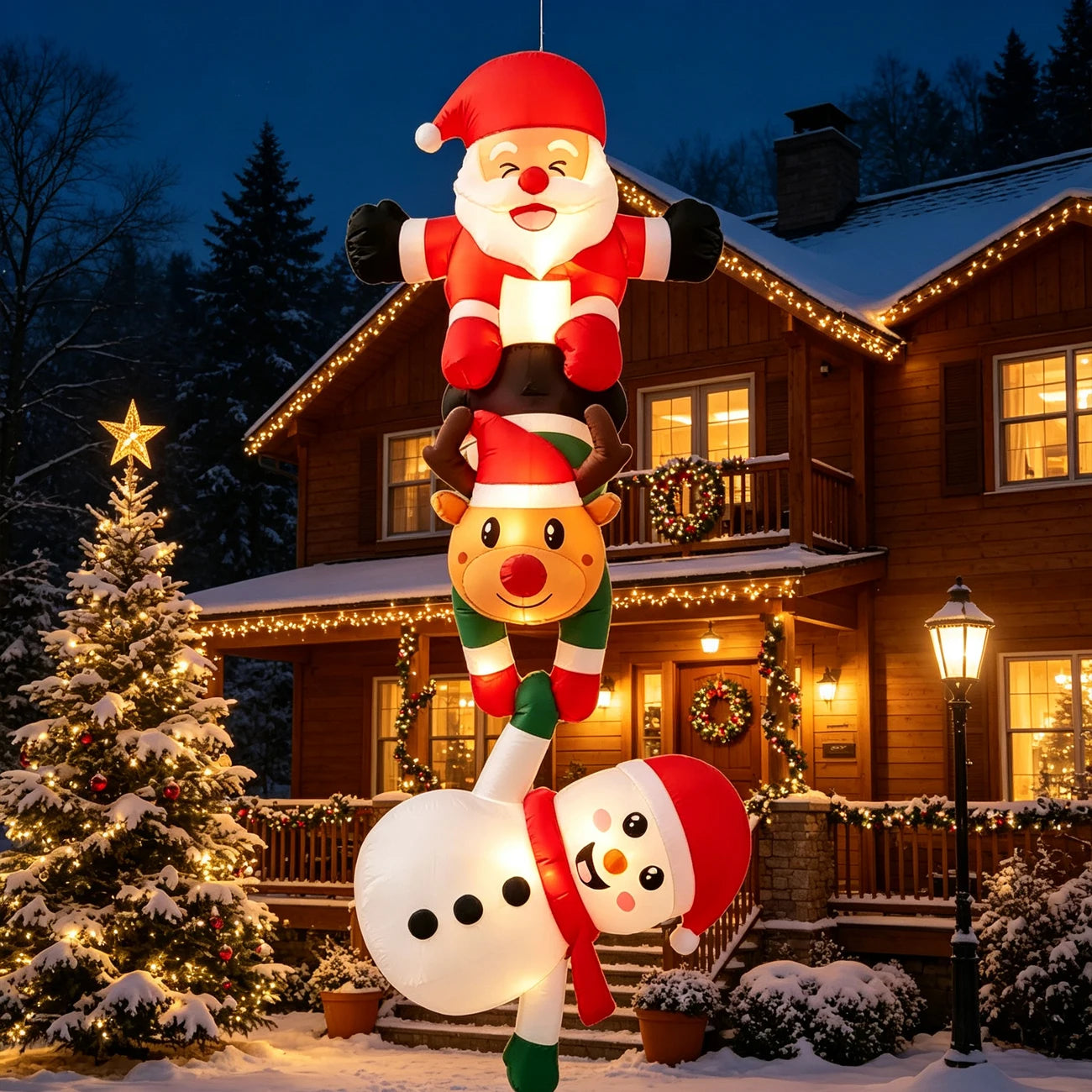 Père Noël, renne et bonhomme de neige gonflables LED de 2,4 m