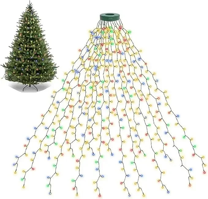 Guirlande sapin lumineuse en cascade USB, 8 modes, 200 à 400 LED, 1,5 à 3 m