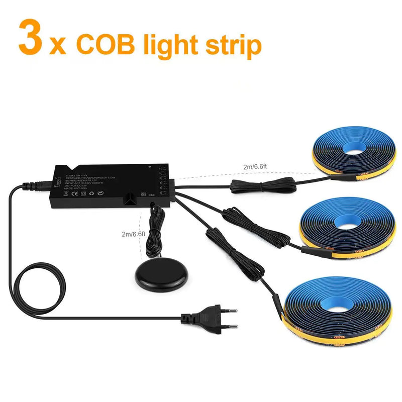Ruban LED COB noir – kit de trois rubans avec boîtier et capteur