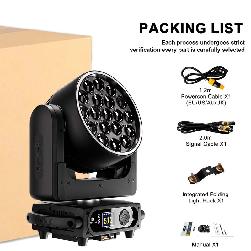Lyre LED wash 19 x 15 W ou 25 W RGBW à anneau lumineux, à l'unité ou par lot