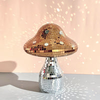 Boule à facettes déco champignon en verre miroir, 18 x 15 cm