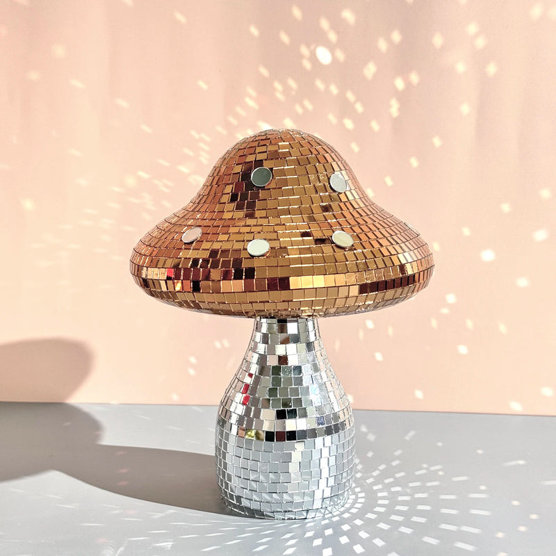 Boule à facettes déco champignon en verre miroir, 18 x 15 cm