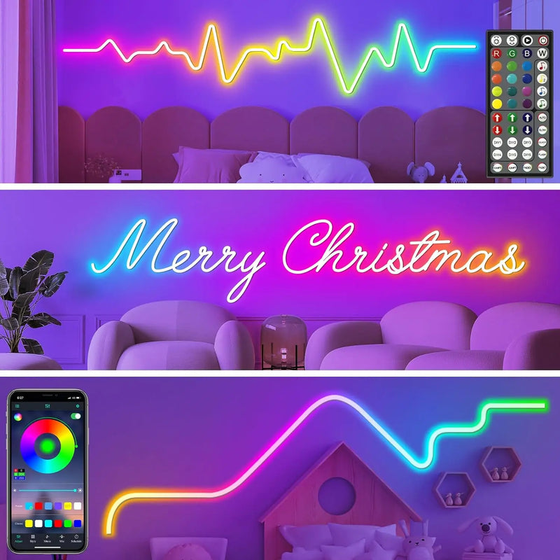 Ruban LED néon RGB – formes lumineuses dans une chambre
