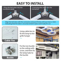 Plafonnier LED hexagonal – installation avec colliers de serrage et boucles de fixation