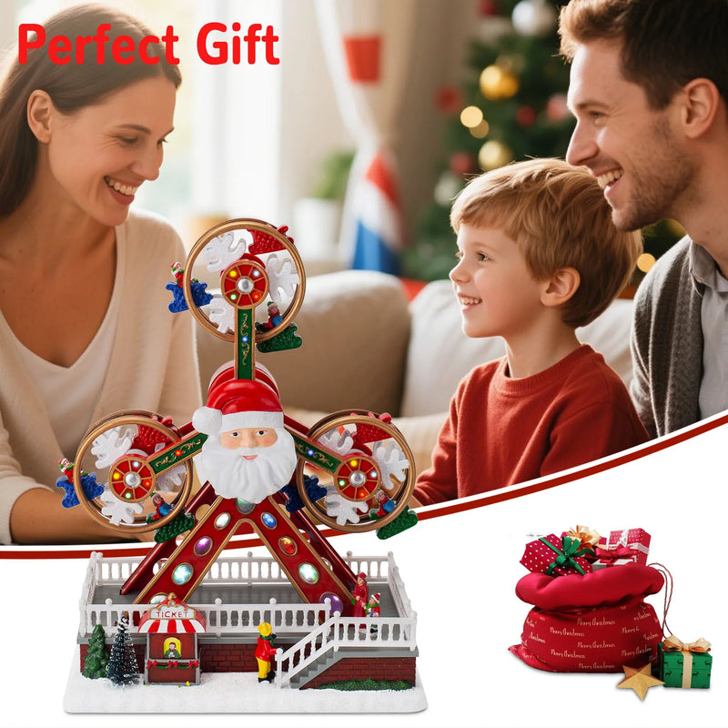 Grande roue de Noël musicale et lumineuse avec Père Noël, 30 cm, USB ou piles