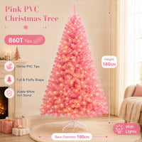 Sapin de Noël rose en PVC – sapin rose de 1,8 m avec guirlande LED USB