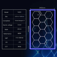 Plafonnier LED 14 hexagones à cadre bleu – tableau des caractéristiques et schéma de 4845 x 2435 mm
