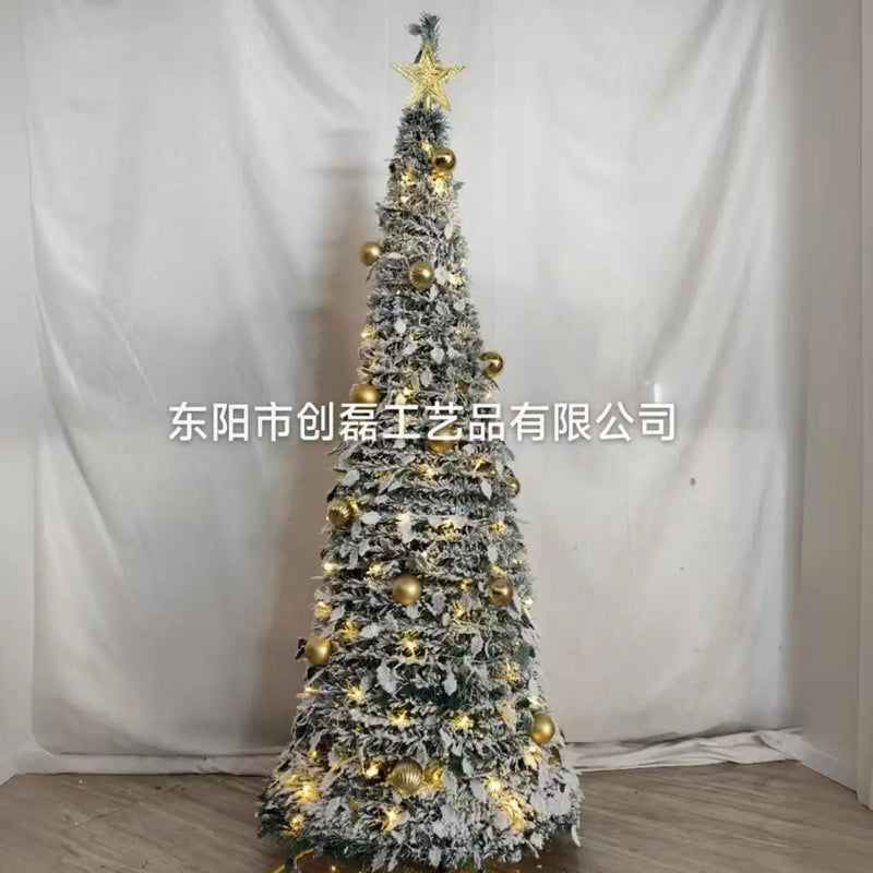 Sapin lumineux pliant floqué neige, pré-décoré, 120 à 210 cm