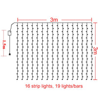 Rideau lumineux stalactites LED blanc chaud, 8 modes, 3 à 12 m