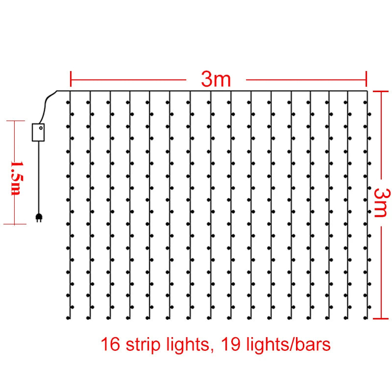 Rideau lumineux stalactites LED blanc chaud, 8 modes, 3 à 12 m