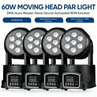 Lot de 4 mini lyres LED wash – quatre mini lyres à 7 LED alignées avec leur afficheur