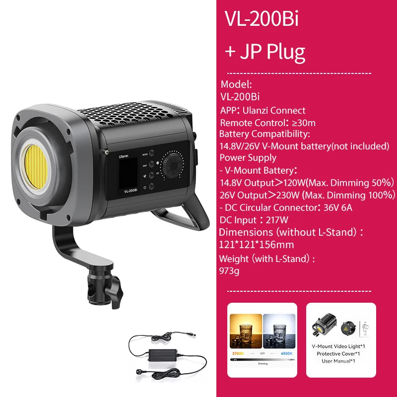 Lumière COB vidéo 120 ou 200 W bicolore ou RGB, application, V-Mount