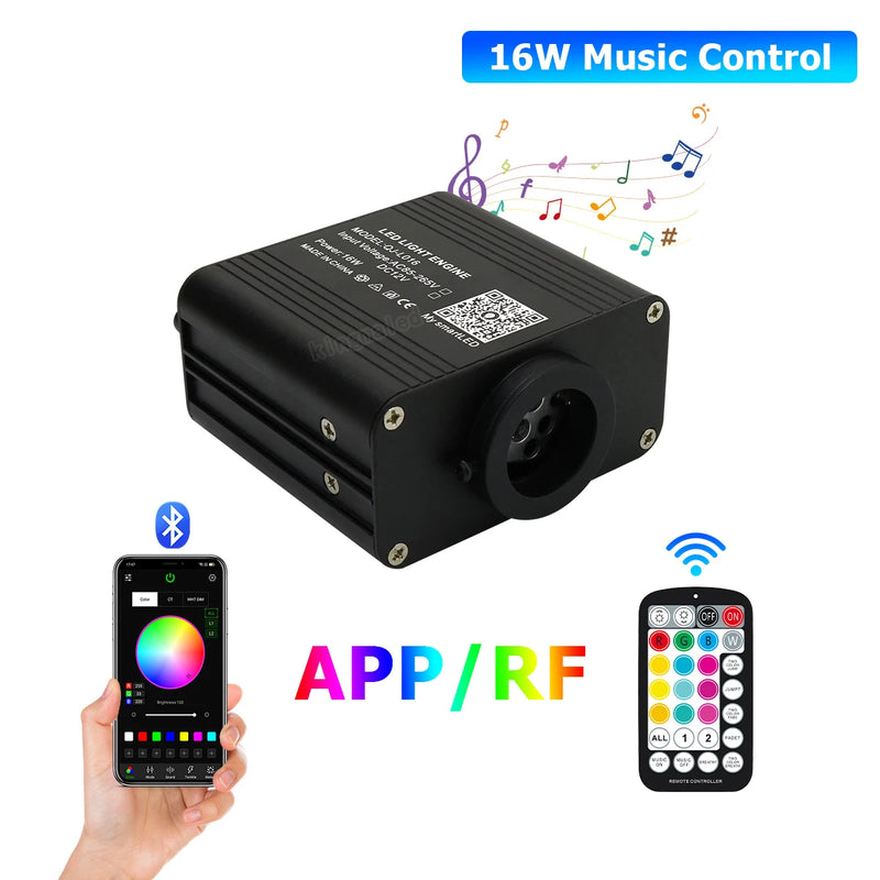 Kit plafond étoilé fibre optique RGBW 16 W, application Bluetooth et télécommande