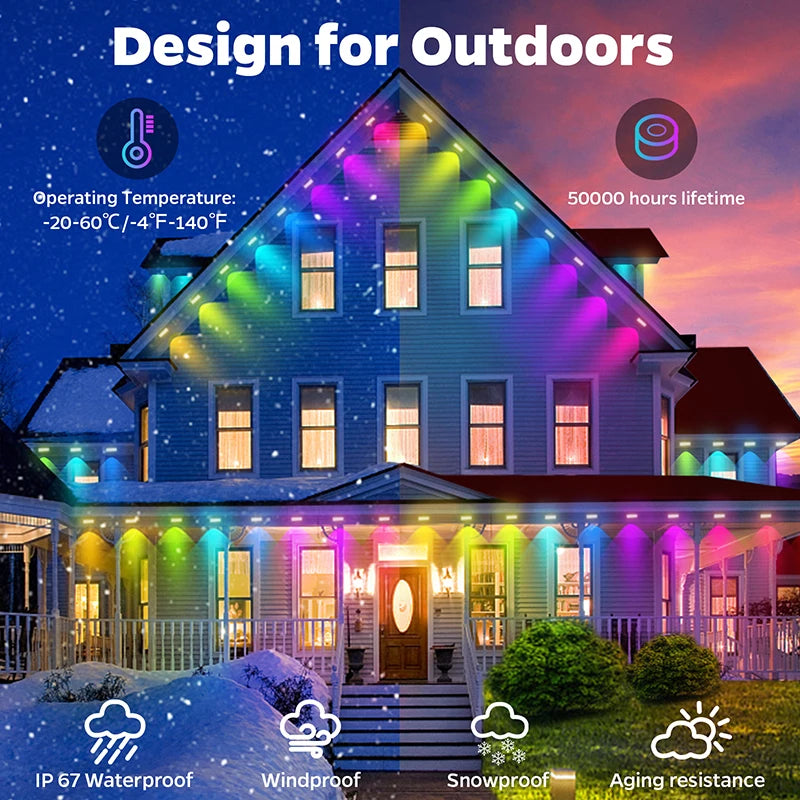 Éclairage extérieur permanent d'avant-toit LED RGB IP67, application, de 5 à 90 m