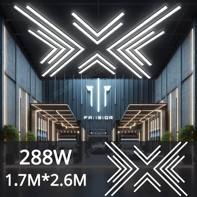 Plafonnier LED garage 6500 K, 5 hexagones, cadres ou croix à chevrons