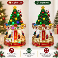 Carrousel de Noël musical et lumineux avec sapin et Père Noël, 34 cm, à piles