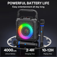 Enceinte karaoké lumineuse portable, Bluetooth 5.3, 2 micros sans fil