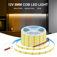 Bande LED COB ultra-fine – rouleau en 12 V largeur 8 mm avec fils d'alimentation
