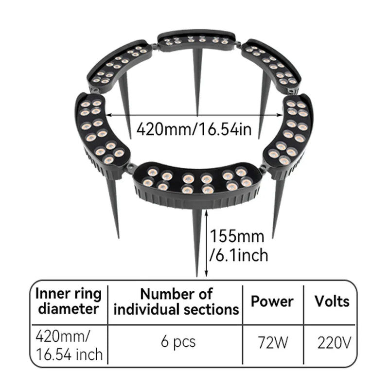 Spot arbre extérieur LED – anneau de 6 modules, diamètre intérieur 42 cm, 72 W