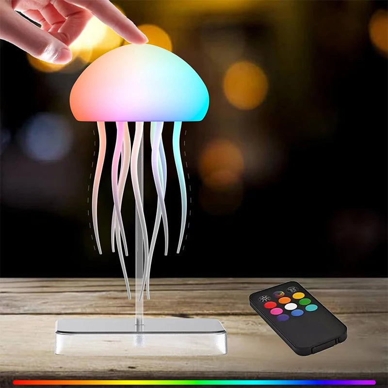 Lampe méduse LED, veilleuse rechargeable à 9 tentacules, télécommande