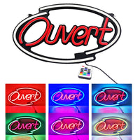 Panneau lumineux ouvert multilingue – ovale Ouvert RVB avec télécommande
