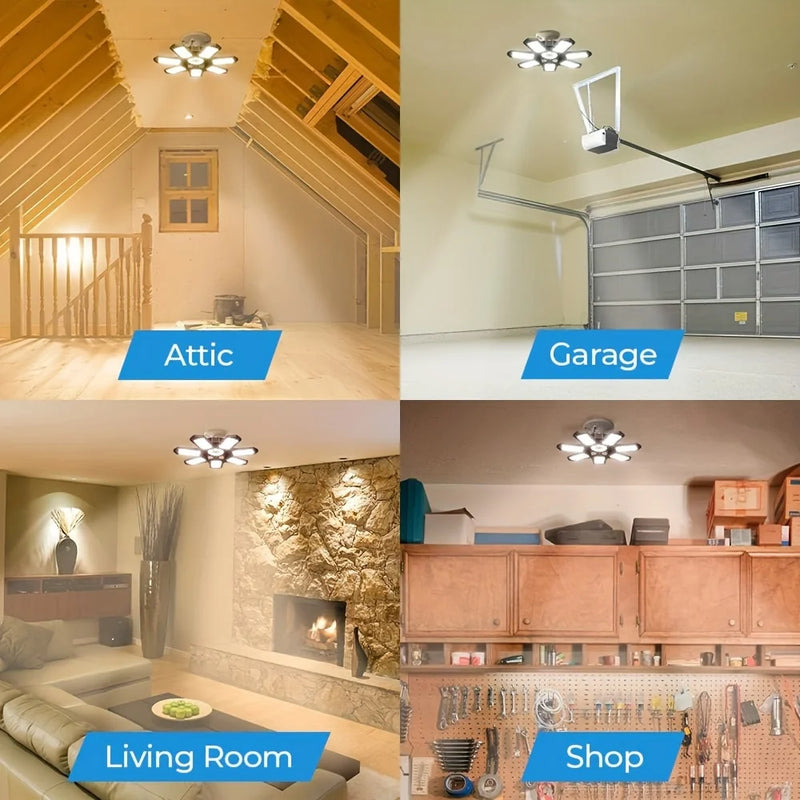 Ampoule LED de garage déformable 7+1 panneaux orientables, culot E26/E27