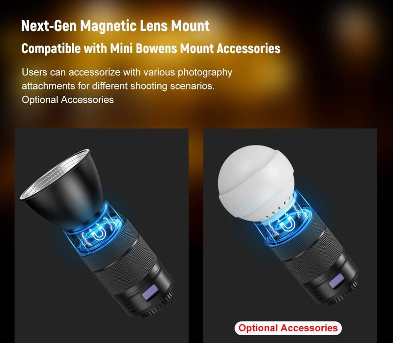 Lumière continue COB compacte 60 W – monture magnétique pour accessoires