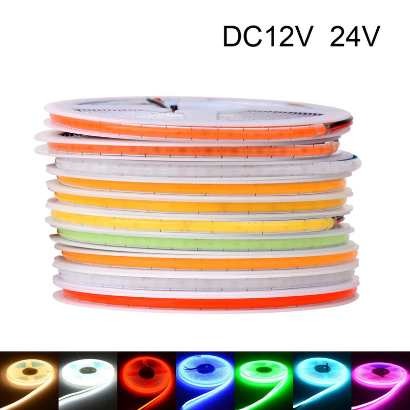Ruban LED COB fin 3 ou 5 mm, 11 couleurs, 0,5 à 5 m