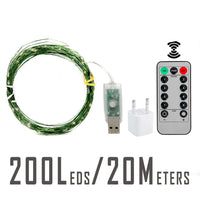 Guirlande fil vert – format 20 m, 200 LED avec adaptateur USB et télécommande