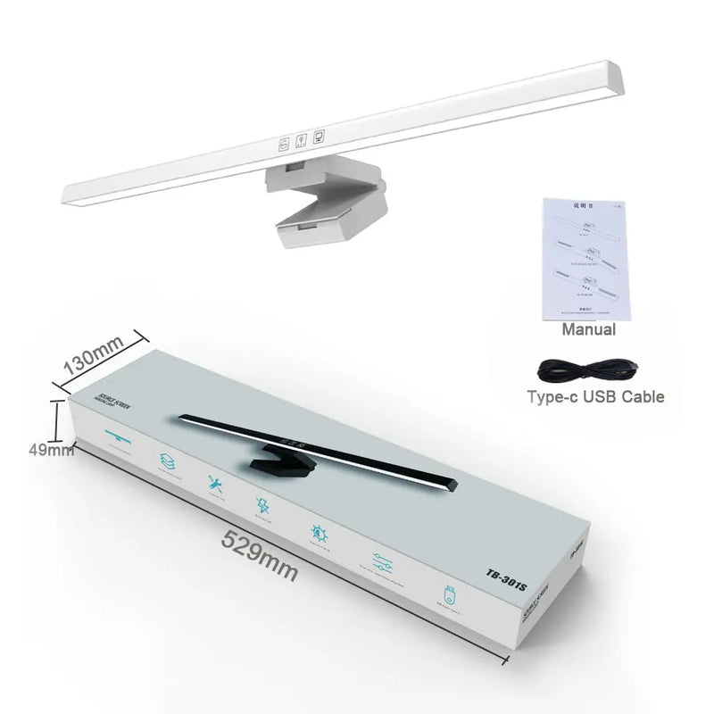Lampe écran PC 50 cm – version blanche avec câble USB-C, notice et boîte
