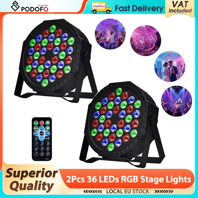PAR LED 36 W RGB – lot de 2 projecteurs avec télécommande, visuel de présentation