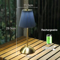 Lampe de table sans fil plissée – version bleue, dimensions et recharge USB