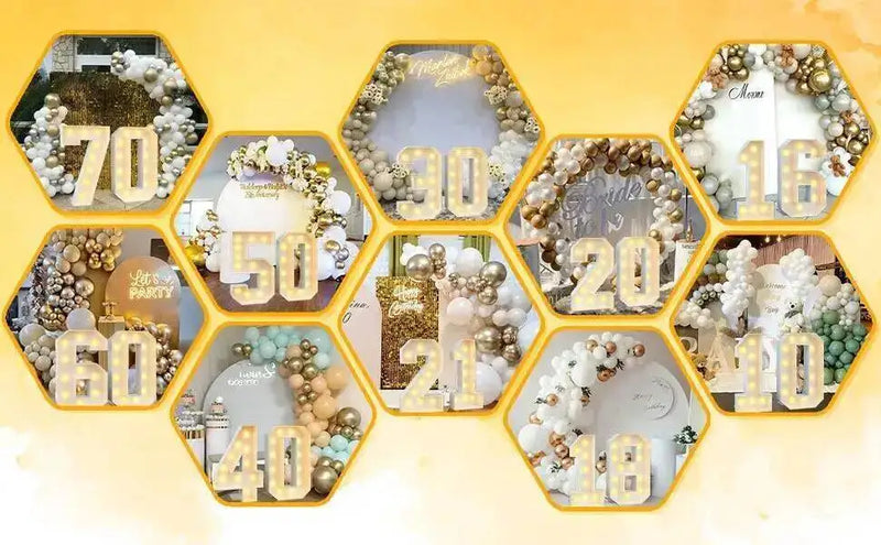 Chiffre lumineux géant – planche des nombres 10 à 70 en cadres lumineux
