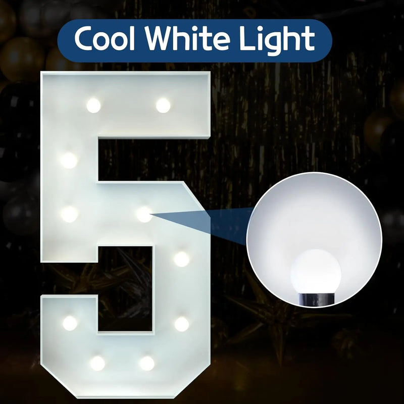 Chiffres lumineux géants 120 cm en carton mousse, blanc chaud ou blanc froid
